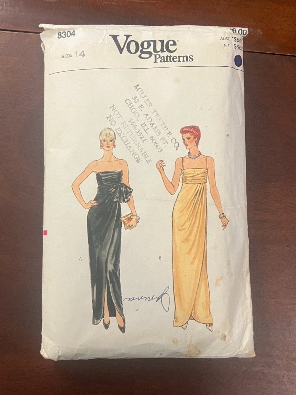 Vintage 1980s Vogue 8304 Evening Gown Dress Sewing Pattern Size 14 Cut Complete
